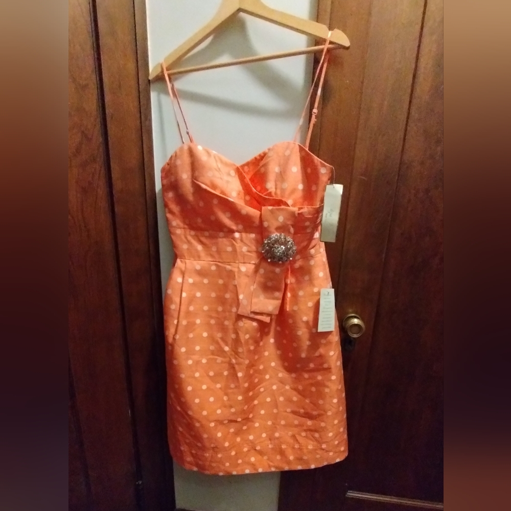 Eliza J Pink Missy Dress with White Polka Dots, Size 10